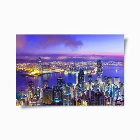 Póster amanecer sobre Hong Kong, horizonte vibrante – Pixers®