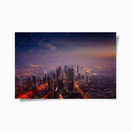 Póster panorama urbano nocturno entre rascacielos – Pixers®