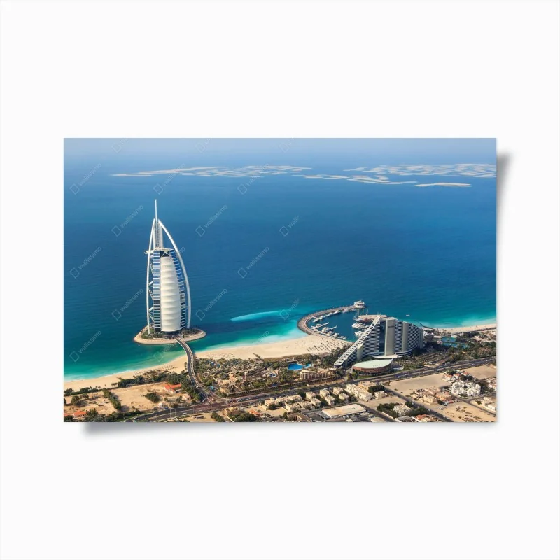 Póster vista aérea de Dubai y su costa turquesa