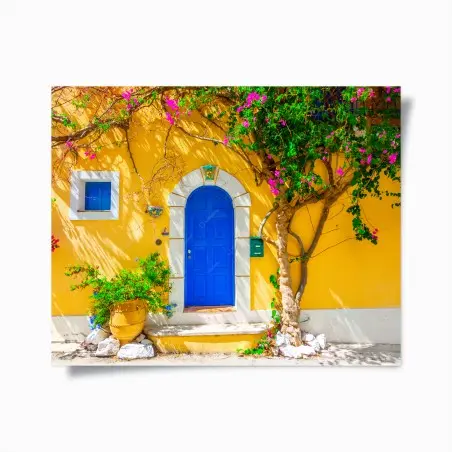 Póster puerta azul en Assos, Kefalonia – Pixers®