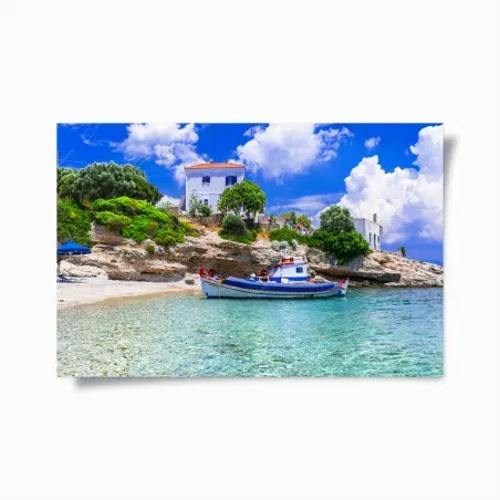 Póster escena costera en Limnionas, Samos – Pixers®