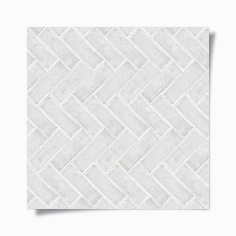Póster patrón en espiga de azulejos blancos