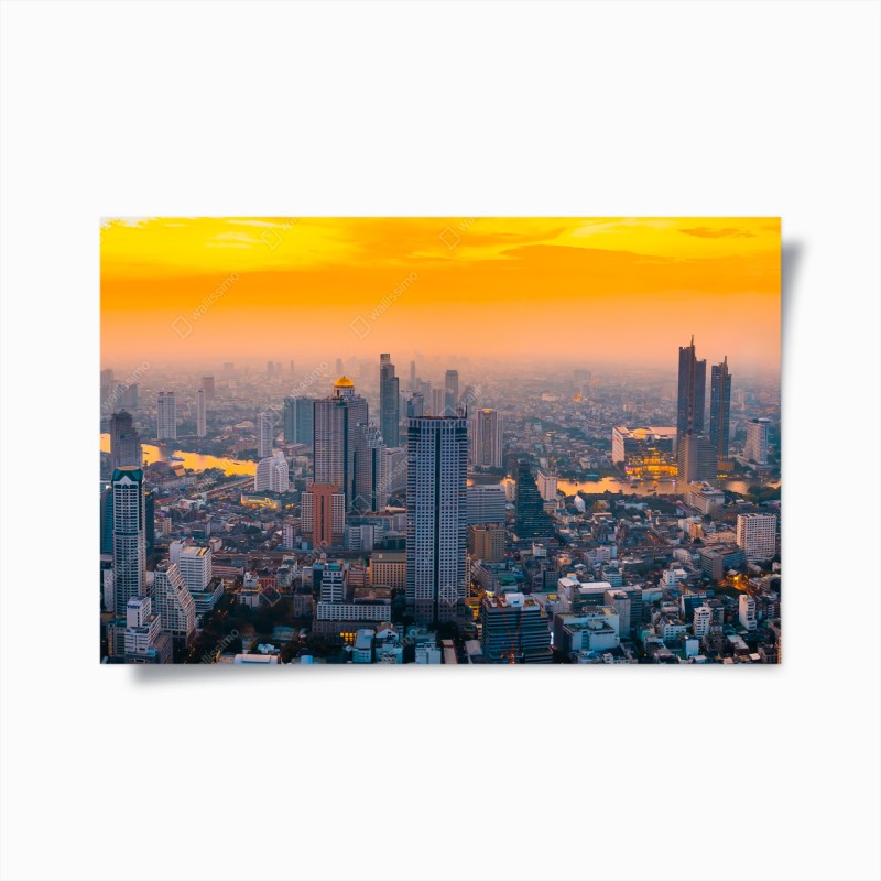 Póster panorámica urbana al atardecer