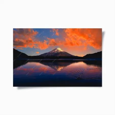 Póster puesta de sol en Monte Fuji con reflejo sobre el lago – Pixers®