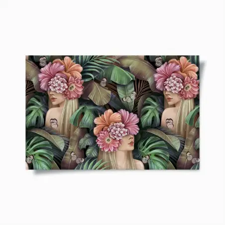 Póster mujer floral entre hojas tropicales – Pixers®