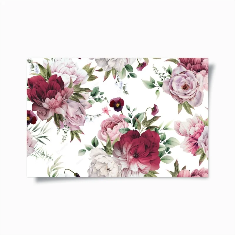 Póster patrón floral de peonías en acuarela