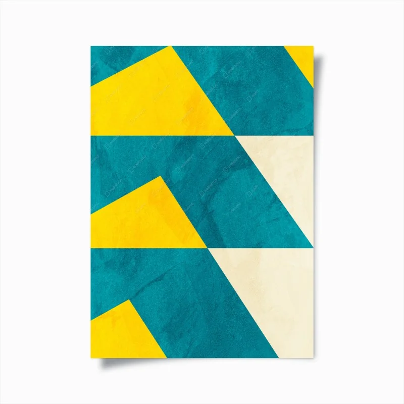 Póster composición geométrica en amarillo y turquesa