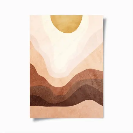 Póster paisaje abstracto en tonos tierra con sol dorado – Pixers®