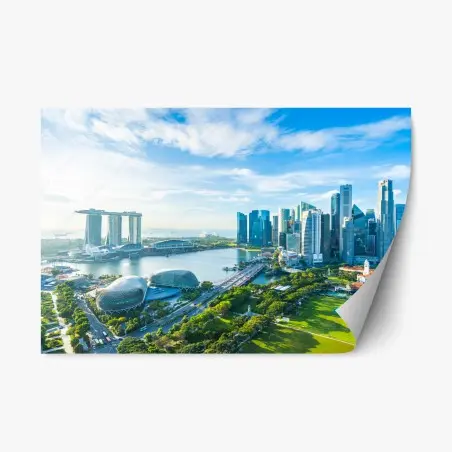 Pegatina reposicionable panorámica urbana de Singapur junto a la bahía – Pixers®