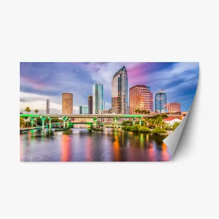 Pegatina reposicionable paisaje urbano de Tampa al atardecer – Pixers®