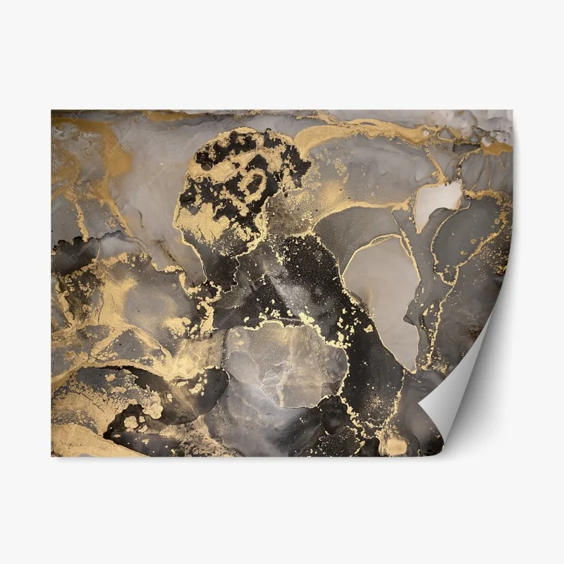 Pegatina reposicionable arte abstracto en negro y dorado con textura metálica
