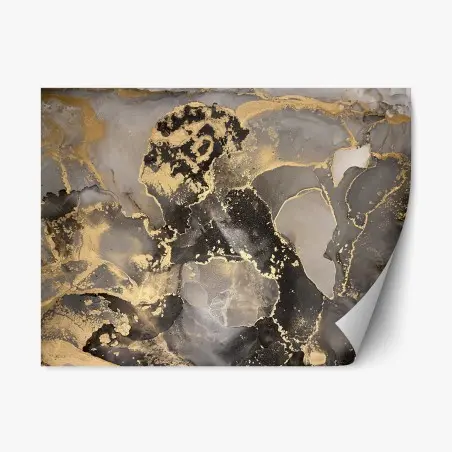 Pegatina reposicionable arte abstracto en negro y dorado con textura metálica – Pixers®