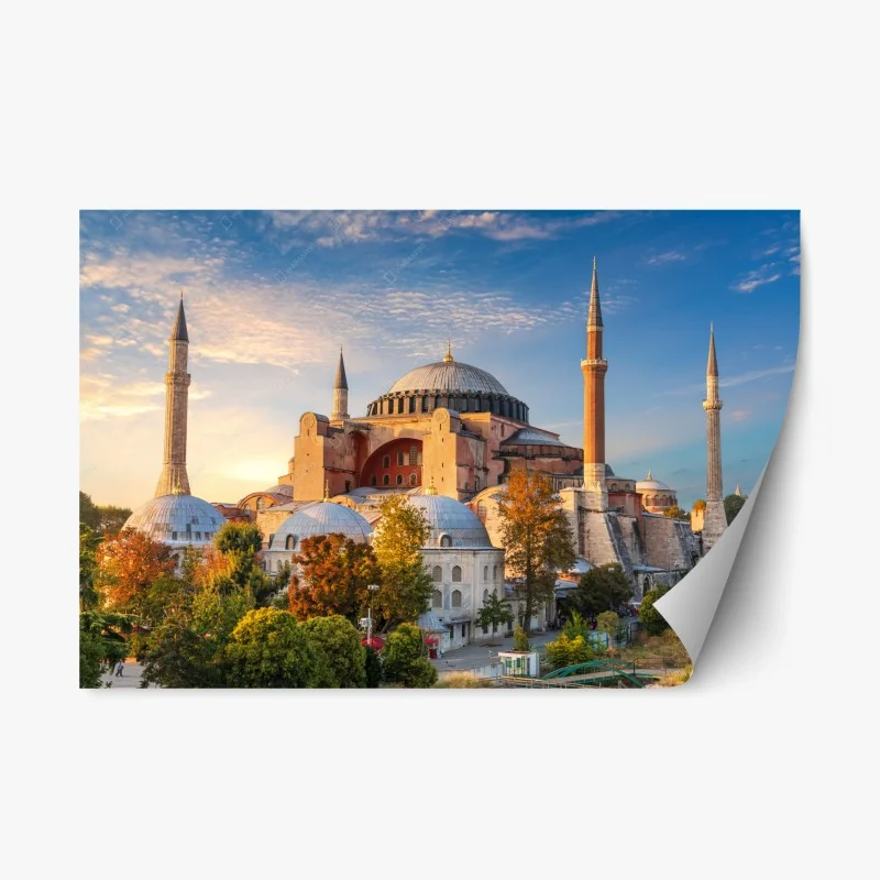 Pegatina reposicionable amanecer sobre Hagia Sophia en Estambul