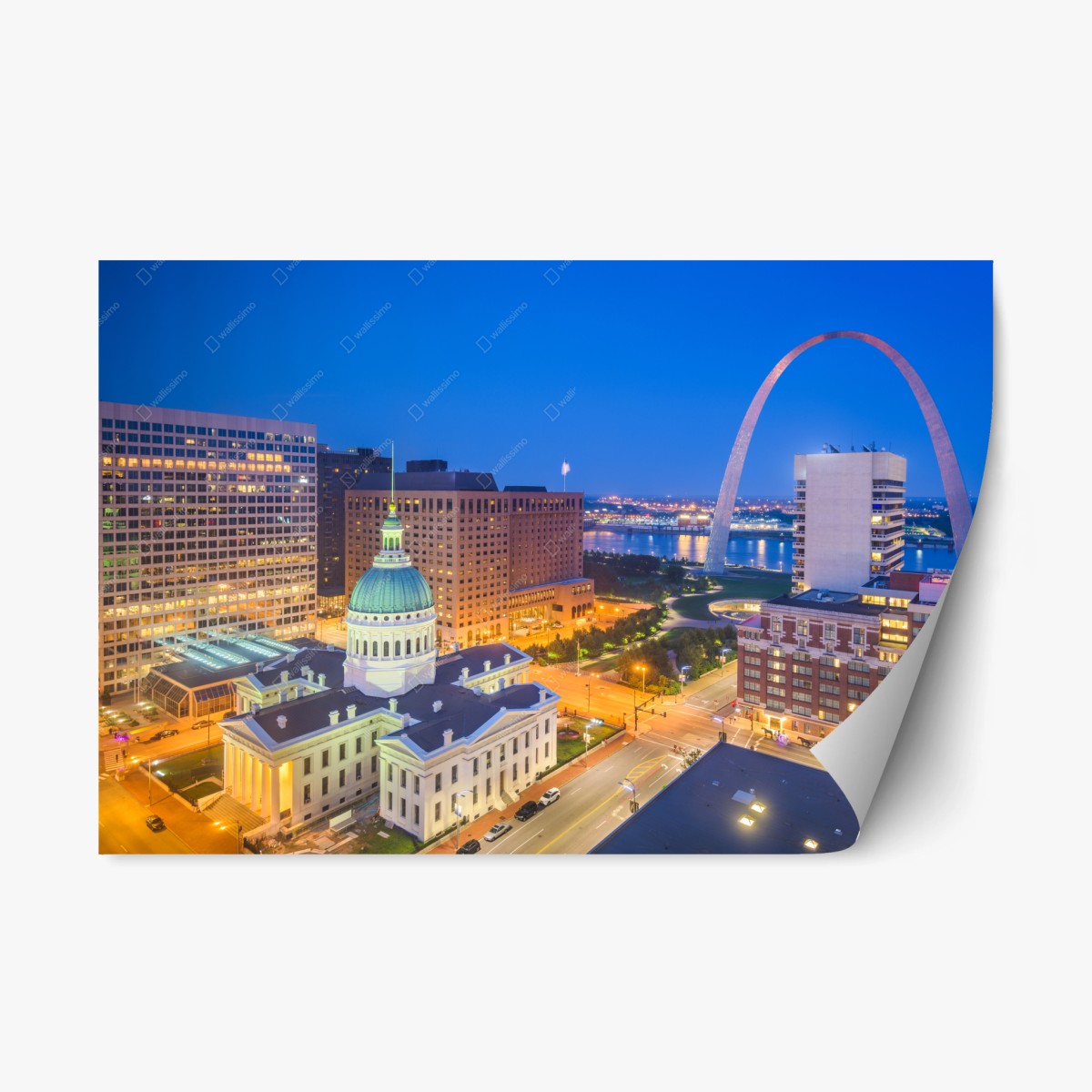 Pegatina reposicionable St. Louis al anochecer: arco y cúpula histórica – Pixers®