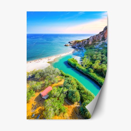 Pegatina reposicionable paisaje costero turquesa con palmeras – Pixers®