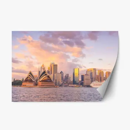 Pegatina reposicionable atardecer dorado en Sydney: horizonte icónico – Pixers®