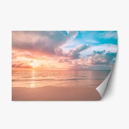 Pegatina reposicionable puesta de sol en tonos pastel sobre la playa – Pixers®