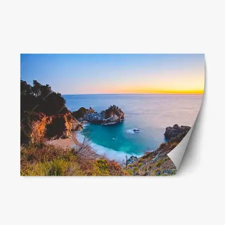 Pegatina reposicionable atardecer en cala rocosa – Pixers®