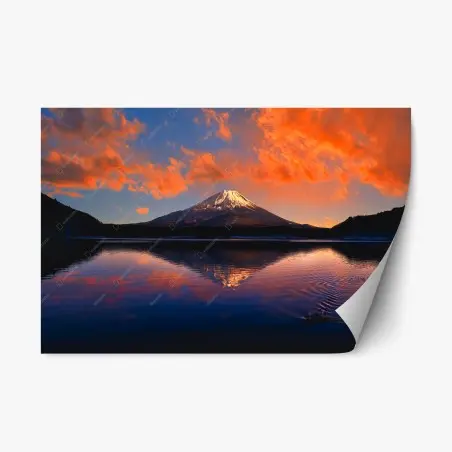 Pegatina reposicionable puesta de sol en Monte Fuji con reflejo sobre el lago – Pixers®