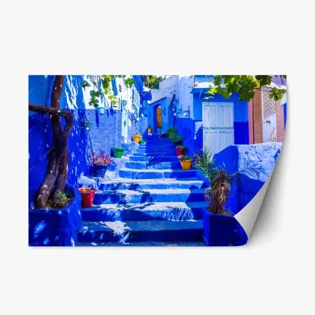 Pegatina reposicionable escaleras azules de Chefchaouen – Pixers®