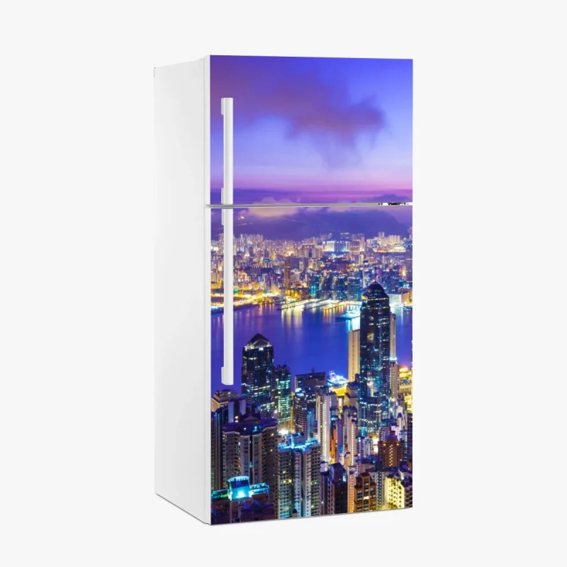 Pegatina para frigorífico amanecer sobre Hong Kong, horizonte vibrante