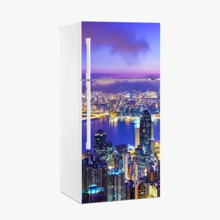 Pegatina para frigorífico amanecer sobre Hong Kong, horizonte vibrante – Pixers®