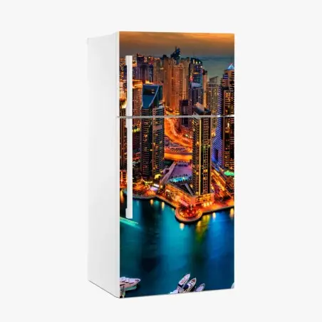 Pegatina para frigorífico marina nocturna iluminada de Dubái – Pixers®