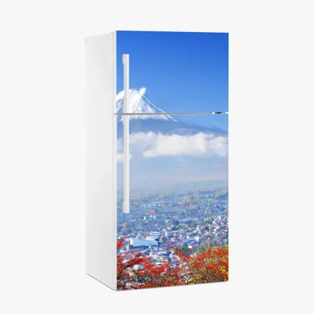 Pegatina para frigorífico vistas serenas del Monte Fuji con pagoda en otoño – Pixers®