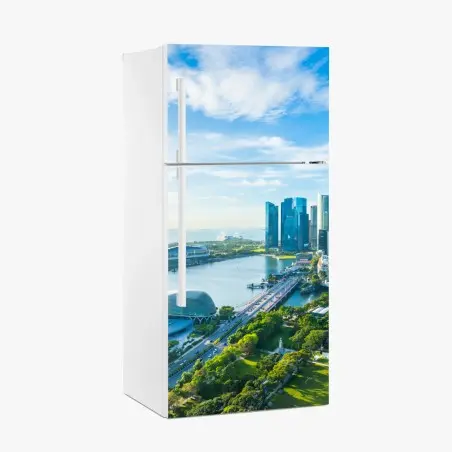 Pegatina para frigorífico panorámica urbana de Singapur junto a la bahía – Pixers®