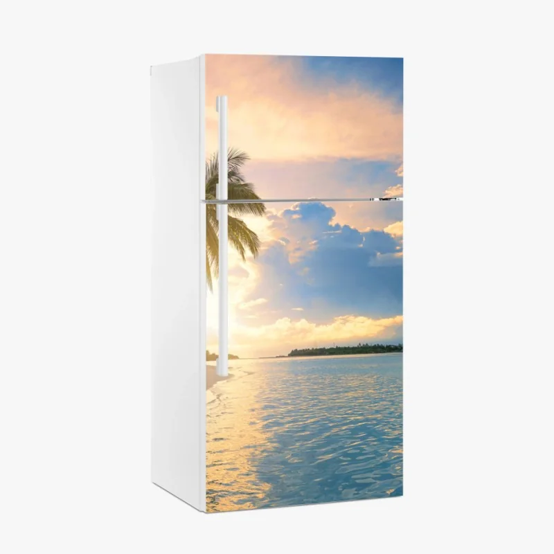 Pegatina para frigorífico puesta de sol tropical en Maldivas