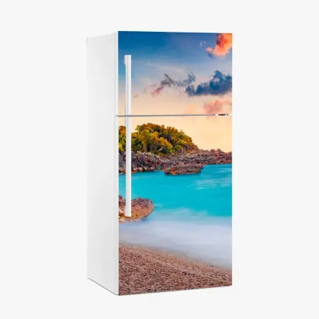 Pegatina para frigorífico amanecer en la playa de Himare, costa del Mar Adriático – Pixers®