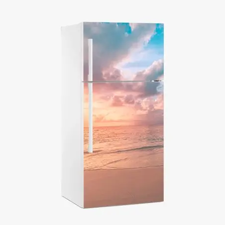 Pegatina para frigorífico puesta de sol en tonos pastel sobre la playa – Pixers®
