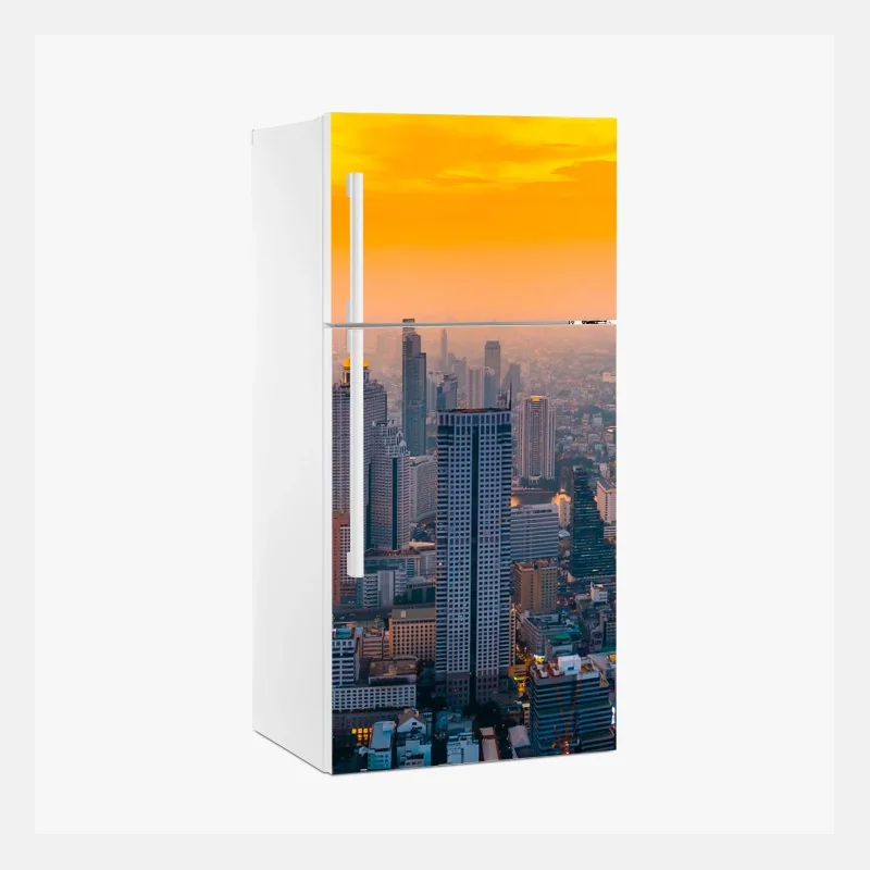 Pegatina para frigorífico panorámica urbana al atardecer