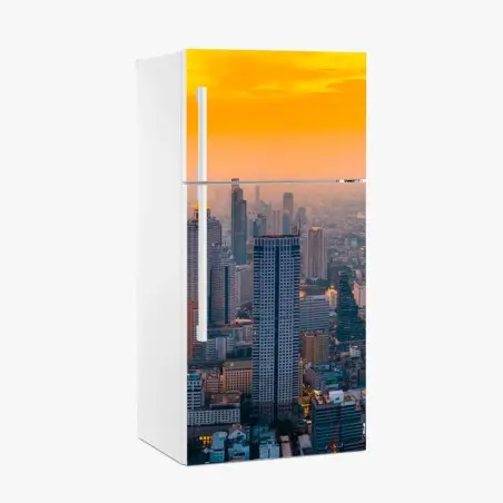 Pegatina para frigorífico panorámica urbana al atardecer – Pixers®