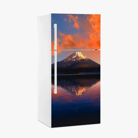 Pegatina para frigorífico puesta de sol en Monte Fuji con reflejo sobre el lago – Pixers®