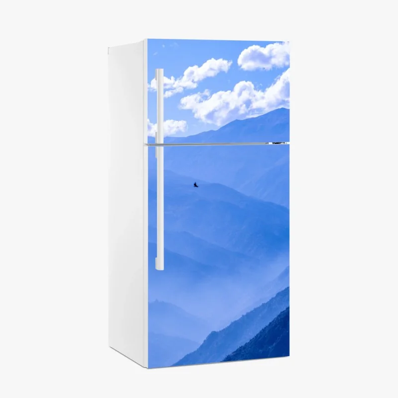 Pegatina para frigorífico paisaje de montañas azules en capas
