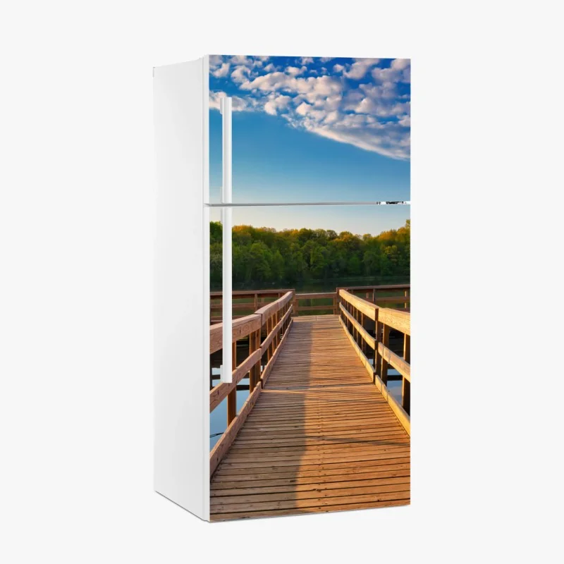 Pegatina para frigorífico muelle de madera al amanecer