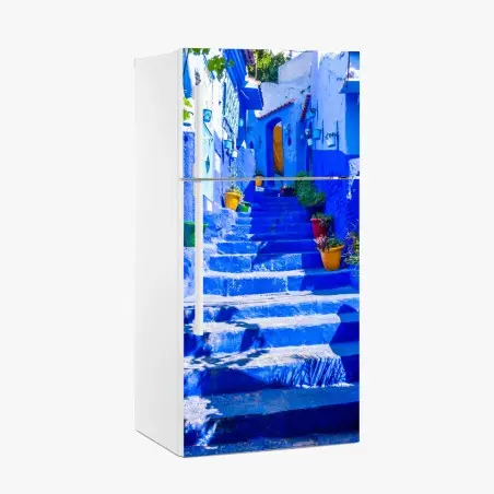 Pegatina para frigorífico escaleras azules de Chefchaouen – Pixers®