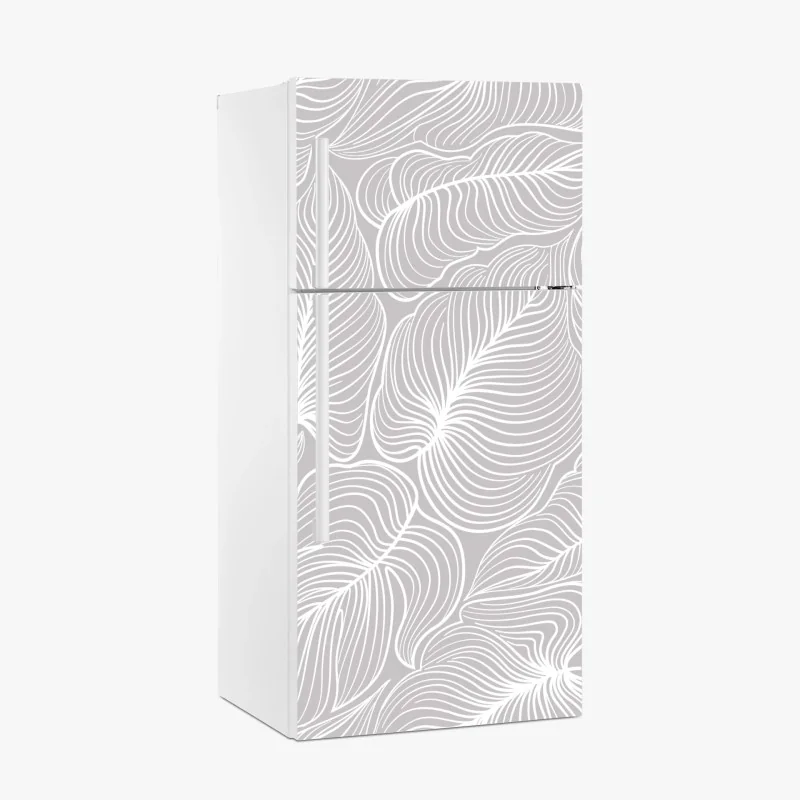 Pegatina para frigorífico patrón floral retro en líneas blancas sobre gris