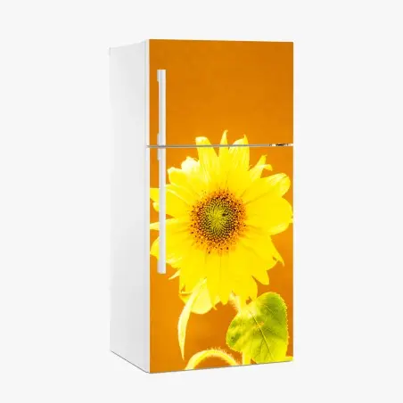 Pegatina para frigorífico girasol radiante sobre fondo naranja – Pixers®