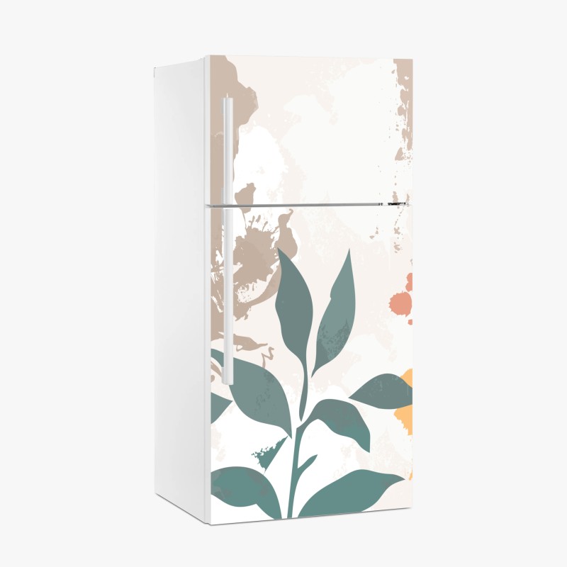 Pegatina para frigorífico hojas en tonos suaves y salpicaduras artísticas