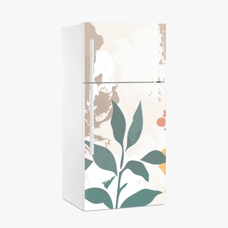 Pegatina para frigorífico hojas en tonos suaves y salpicaduras artísticas