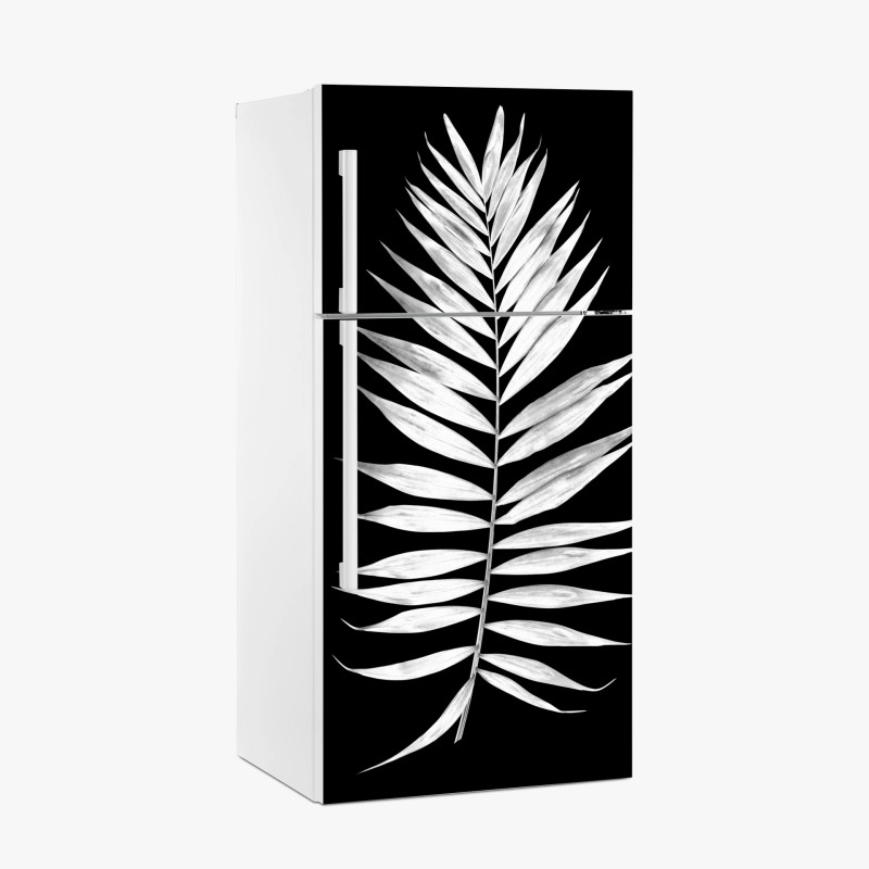 Pegatina para frigorífico hoja de palmera en contraste blanco y negro