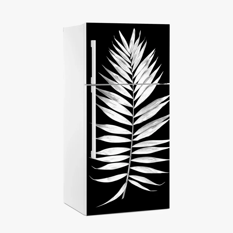 Pegatina para frigorífico hoja de palmera en contraste blanco y negro