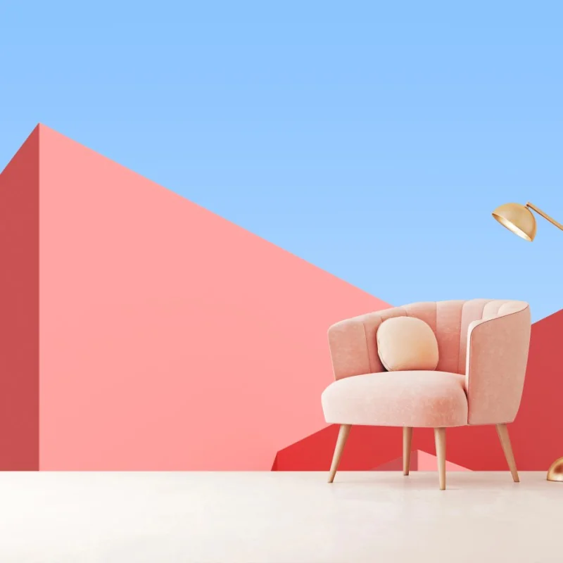 Fotomural composición geométrica en tonos rosa y azul