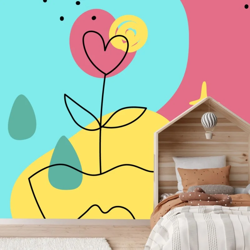Fotomural ilustración pop minimalista con flor en forma de corazón
