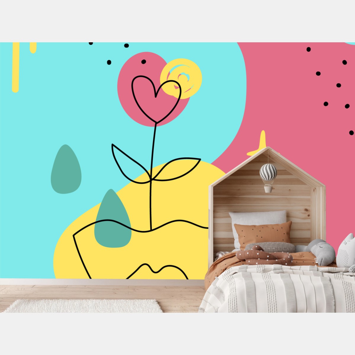 Fotomural ilustración pop minimalista con flor en forma de corazón – Pixers®