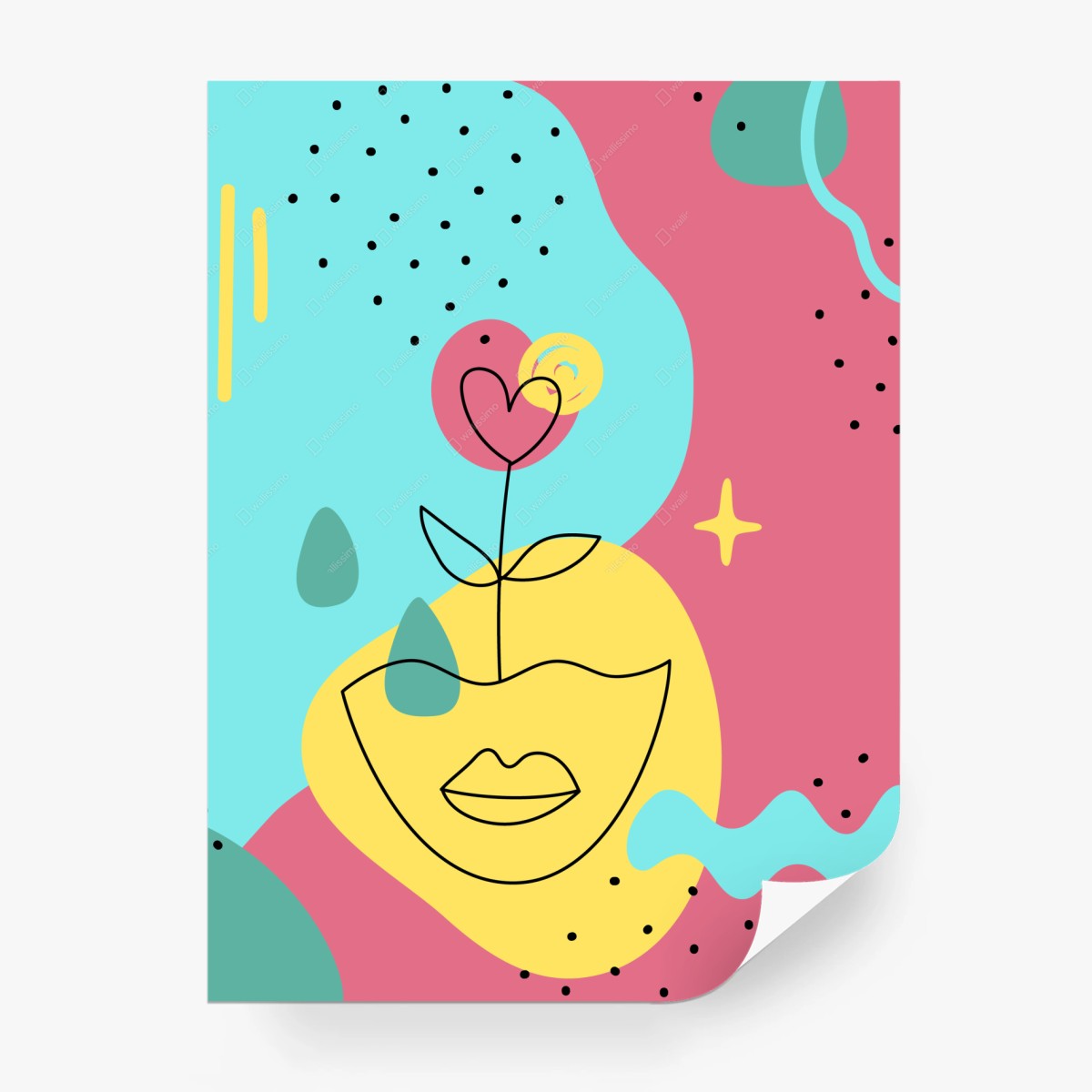Fotomural ilustración pop minimalista con flor en forma de corazón – Pixers®