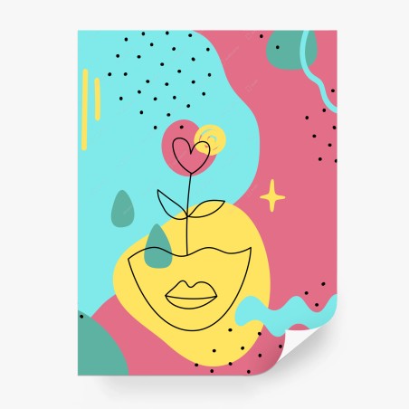 Fotomural ilustración pop minimalista con flor en forma de corazón – Pixers®