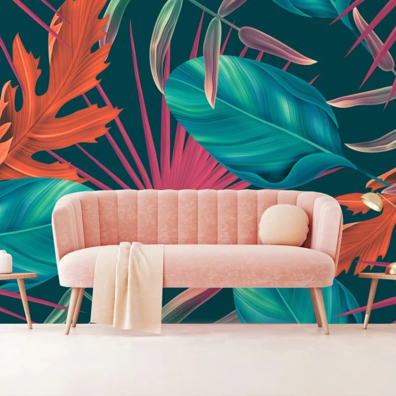 Fotomural hojas tropicales en colores vibrantes